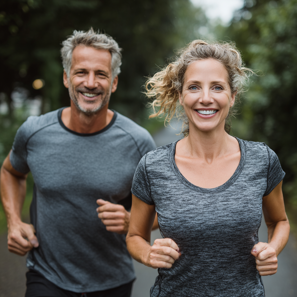 Smiling middle-aged Ukrainian woman demonstrating controlled movement exercises with proper form and technique